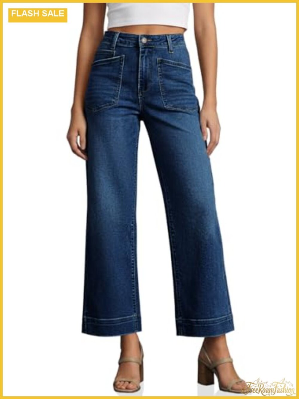 High Waisted Wide Leg Cropped Jeans Stretch Denim Ankle Pants